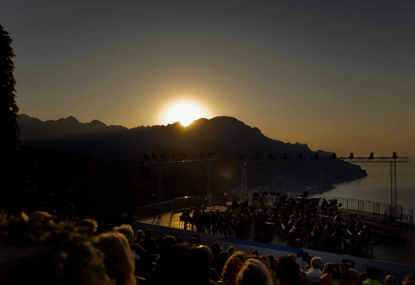 Sun rising behind the mountains during the Ravello Festival Sunrise Concert